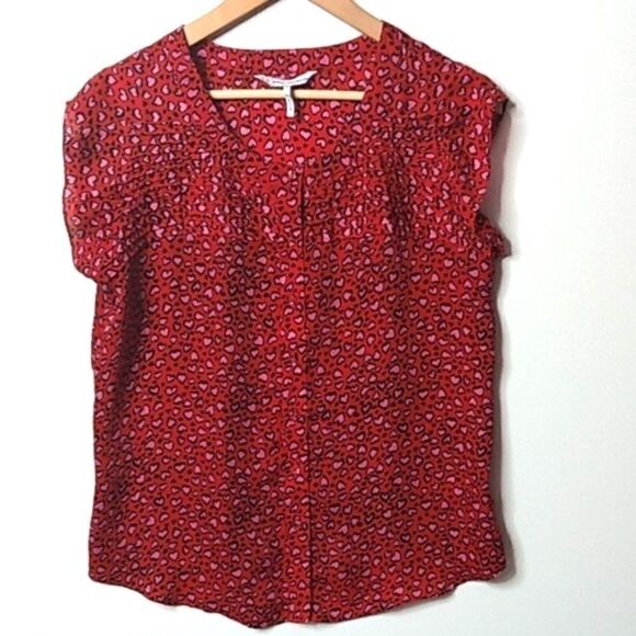 French Connection Heart Top Red Ruffle Sleeves, Size - PM - Picture 1 of 8